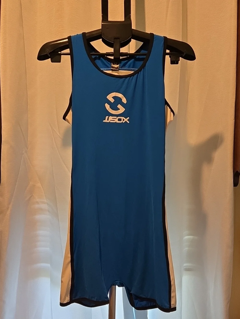 JJSOX Athletic Blue and White Performance Singlet with Red Logo - Picture 1 of 5